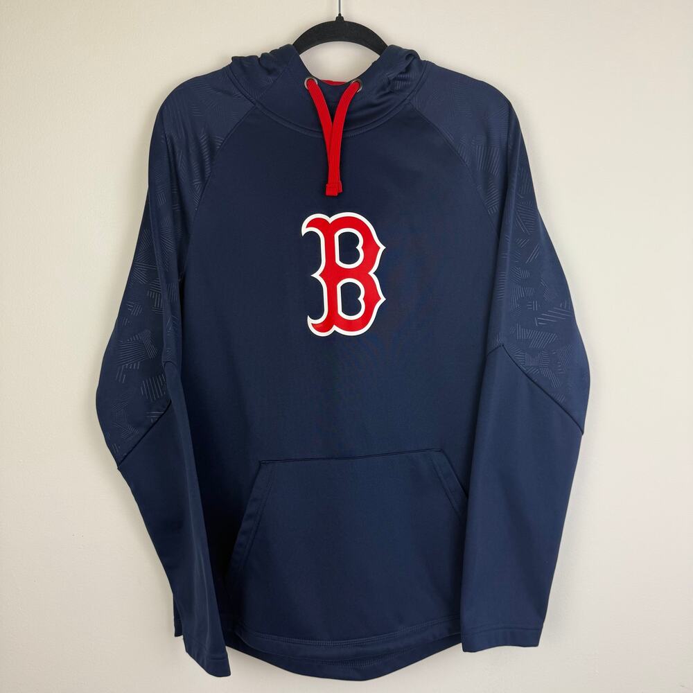 Fanatics Mens Boston Red Sox MLB Logo Navy Blue Red Hoodie Sweatshirt Medium